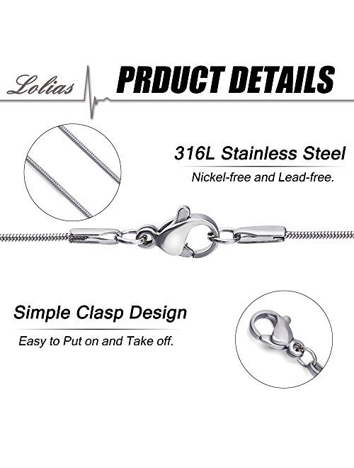 LOLIAS 2 Pcs Stainless Steel 1mm Round Snake Chain Box Chain Necklace Super Thin & Strong,16-30 Inch