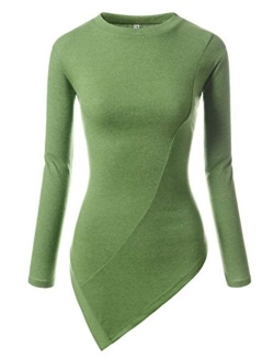 NEARKIN Slim Long Sleeve V Neck Henley Shirts Asymmetrical Tunic Tops for Women