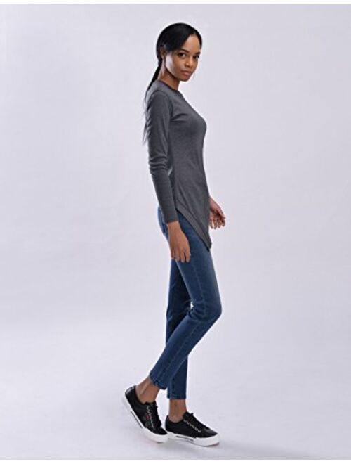 NEARKIN Slim Long Sleeve V Neck Henley Shirts Asymmetrical Tunic Tops for Women