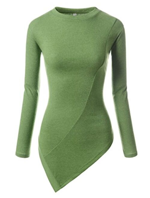 NEARKIN Slim Long Sleeve V Neck Henley Shirts Asymmetrical Tunic Tops for Women