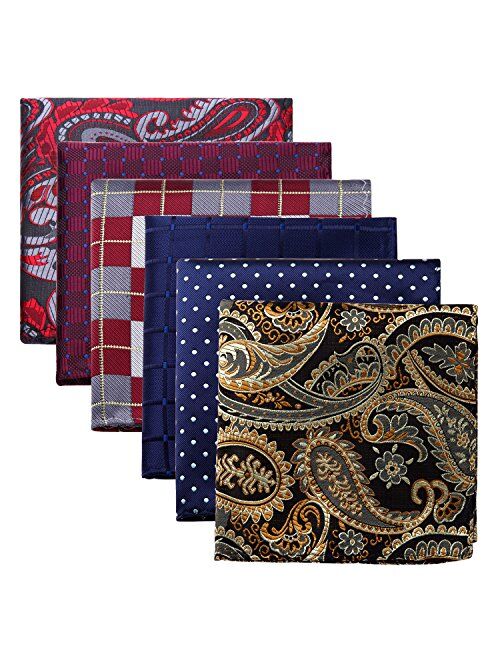 HISDERN 6 Piece Assorted Woven Men's Pocket Square Handkerchief Wedding Gift