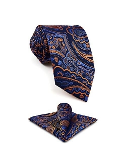 S&W SHLAX&WING Mens Necktie Navy Orange Silk Tie for Men Paisley Classic