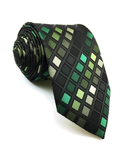 SHLAX&WING Ties for Men Checkered Green Mens Neckties Silk Fashion for Suit