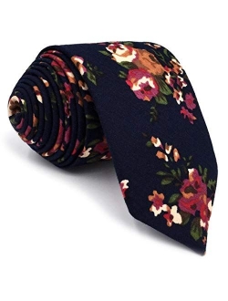 SHLAX&WING Cotton Silk Ties for Men Skinny Necktie Printed Floral