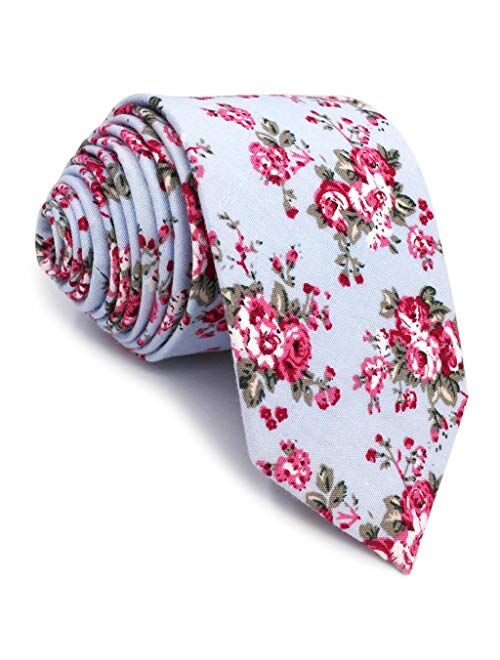 SHLAX&WING Cotton Silk Ties for Men Skinny Necktie Printed Floral