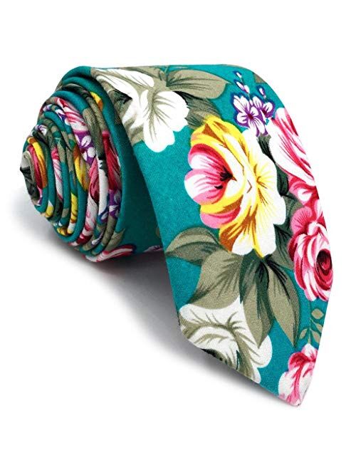 SHLAX&WING Cotton Silk Ties for Men Skinny Necktie Printed Floral