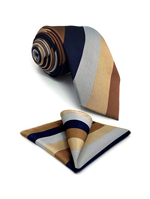 S&W SHLAX&WING New Ties for Men Striped Blue Brown Necktie for Suit Jacket Business