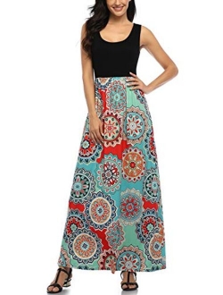 Mommy Jennie Womens Summer Dresses Loose Floral Print Sleeveless Casual Maxi Dresses