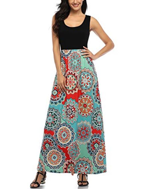 Mommy Jennie Womens Summer Dresses Loose Floral Print Sleeveless Casual Maxi Dresses