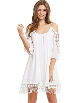 Women's Summer Cold Shoulder Crochet Loose Beach Dress