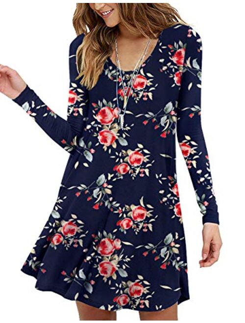 MOLERANI Women's Long Sleeve Casual Swing Simple T-Shirt Loose Dress