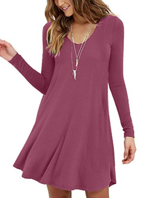 MOLERANI Women's Long Sleeve Casual Swing Simple T-Shirt Loose Dress