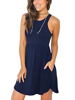 MOLERANI Women's Sleeveless Loose Plain Dresses Casual Short Dress with Pockets