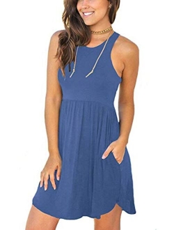 MOLERANI Women's Sleeveless Loose Plain Dresses Casual Short Dress with Pockets