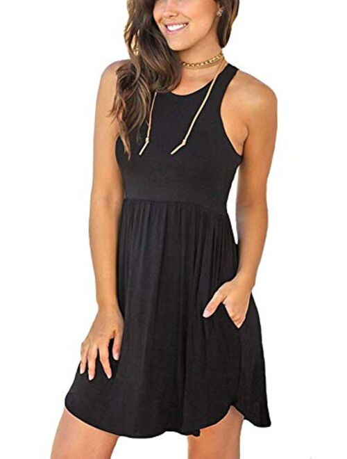 MOLERANI Women's Sleeveless Loose Plain Dresses Casual Short Dress with Pockets