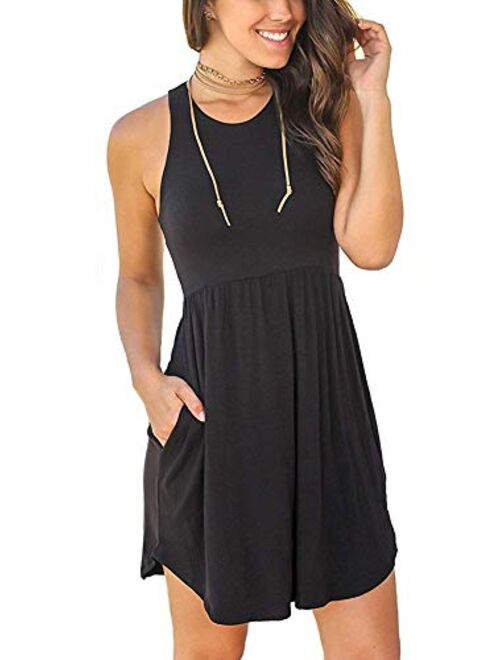 MOLERANI Women's Sleeveless Loose Plain Dresses Casual Short Dress with Pockets