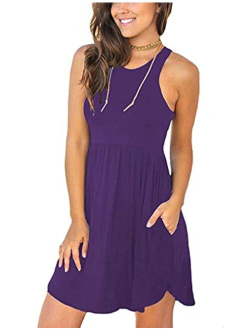 MOLERANI Women's Sleeveless Loose Plain Dresses Casual Short Dress with Pockets