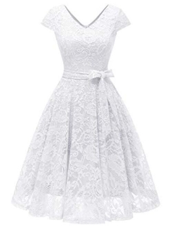 MUADRESS Women Short Lace Bridesmaid Dresses with Cap-Sleeve Formal Party Dresses