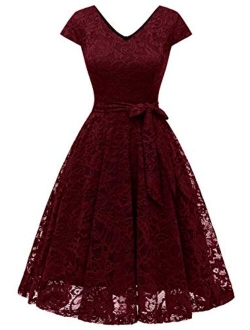 MUADRESS Women Short Lace Bridesmaid Dresses with Cap-Sleeve Formal Party Dresses