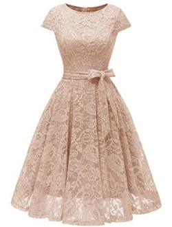 MUADRESS Women Short Lace Bridesmaid Dresses with Cap-Sleeve Formal Party Dresses