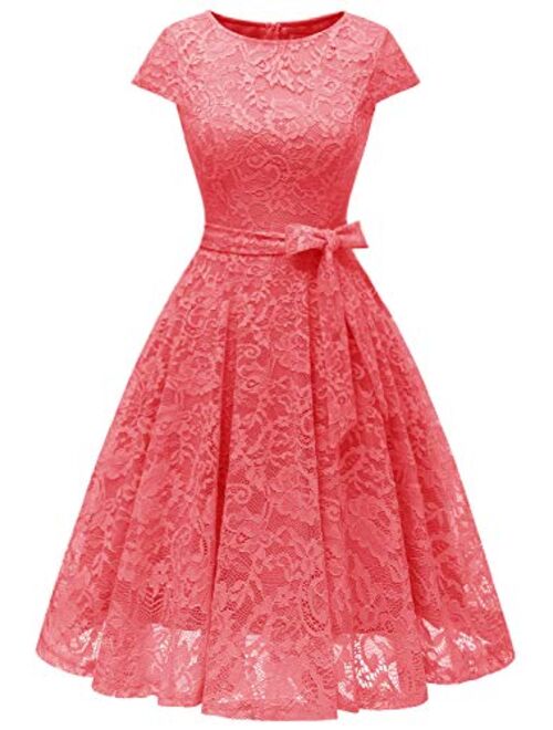 MUADRESS Women Short Lace Bridesmaid Dresses with Cap-Sleeve Formal Party Dresses