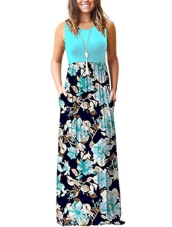 MISFAY Womens Summer Contrast Sleeveless Tank Top Floral Print Maxi Dress