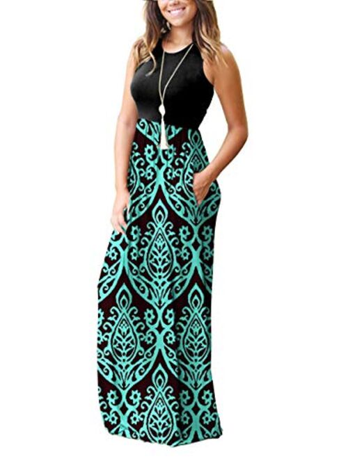 MISFAY Womens Summer Contrast Sleeveless Tank Top Floral Print Maxi Dress