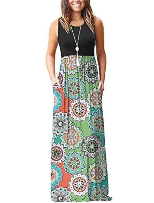 MISFAY Womens Summer Contrast Sleeveless Tank Top Floral Print Maxi Dress