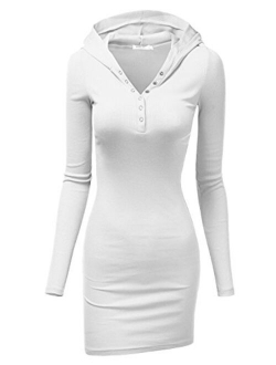 Doublju Womens Long Sleeve Henley Neck Basic Hoodie Dress