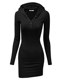 Doublju Womens Long Sleeve Henley Neck Basic Hoodie Dress