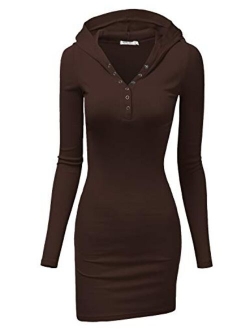 Doublju Womens Long Sleeve Henley Neck Basic Hoodie Dress