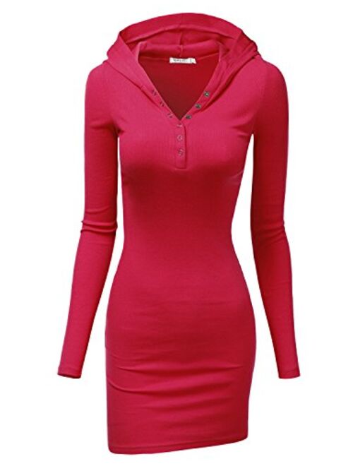 Doublju Womens Long Sleeve Henley Neck Basic Hoodie Dress