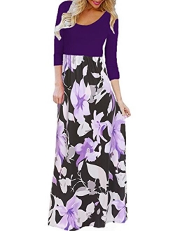 Bluetime Women's 3/4 Sleeve Floral Print Loose Casual Long Maxi Dress (S-3XL)