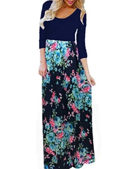 Bluetime Women's 3/4 Sleeve Floral Print Loose Casual Long Maxi Dress (S-3XL)