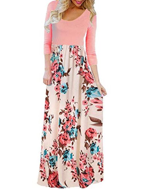 Bluetime Women's 3/4 Sleeve Floral Print Loose Casual Long Maxi Dress (S-3XL)