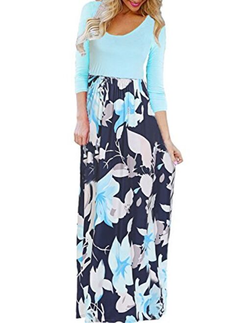 Bluetime Women's 3/4 Sleeve Floral Print Loose Casual Long Maxi Dress (S-3XL)