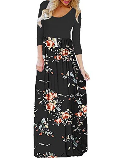 Bluetime Women's 3/4 Sleeve Floral Print Loose Casual Long Maxi Dress (S-3XL)