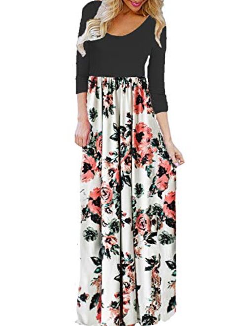 Bluetime Women's 3/4 Sleeve Floral Print Loose Casual Long Maxi Dress (S-3XL)