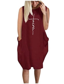 Rfecccy Women's Faith Oversize Baggy T Shirt Causal Loose Party Short Midi Dresses with Pockets