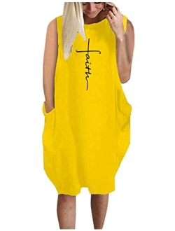 Rfecccy Women's Faith Oversize Baggy T Shirt Causal Loose Party Short Midi Dresses with Pockets