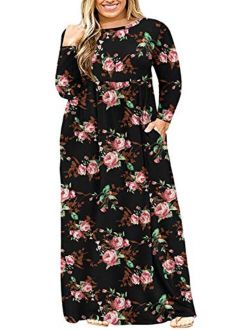 POSESHE Women's Plus Size Tunic Swing T-Shirt Dress Long Sleeve Maxi Dress with Pockets