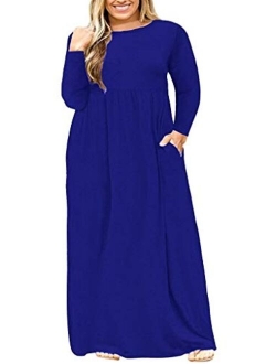 POSESHE Women's Plus Size Tunic Swing T-Shirt Dress Long Sleeve Maxi Dress with Pockets