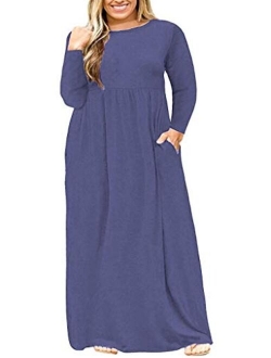 POSESHE Women's Plus Size Tunic Swing T-Shirt Dress Long Sleeve Maxi Dress with Pockets