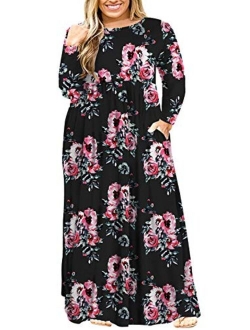 POSESHE Women's Plus Size Tunic Swing T-Shirt Dress Long Sleeve Maxi Dress with Pockets