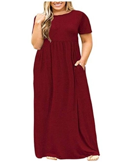 Kancystore Women's Short Sleeve Plus Size Long Maxi Dress with Pockets Loose Casual Summer Dress