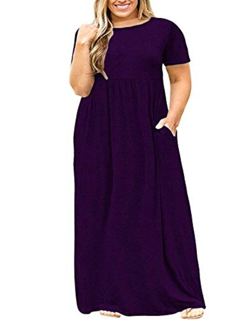 Kancystore Women's Short Sleeve Plus Size Long Maxi Dress with Pockets Loose Casual Summer Dress