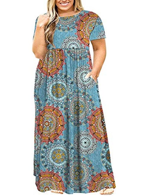 Kancystore Women's Short Sleeve Plus Size Long Maxi Dress with Pockets Loose Casual Summer Dress