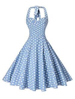 V Fashion Women's Rockabilly 50s Vintage Polka Dots Halter Cocktail Swing Dress