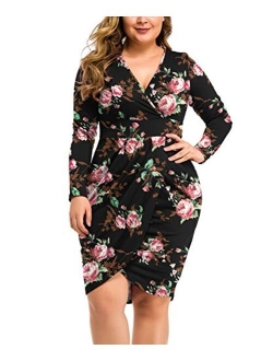 LAOLASI Womens Plus Size Sleeveless Deep V Neck Bodycon Wrap Dress with Front Slit