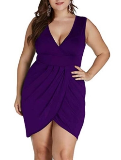 LAOLASI Womens Plus Size Sleeveless Deep V Neck Bodycon Wrap Dress with Front Slit